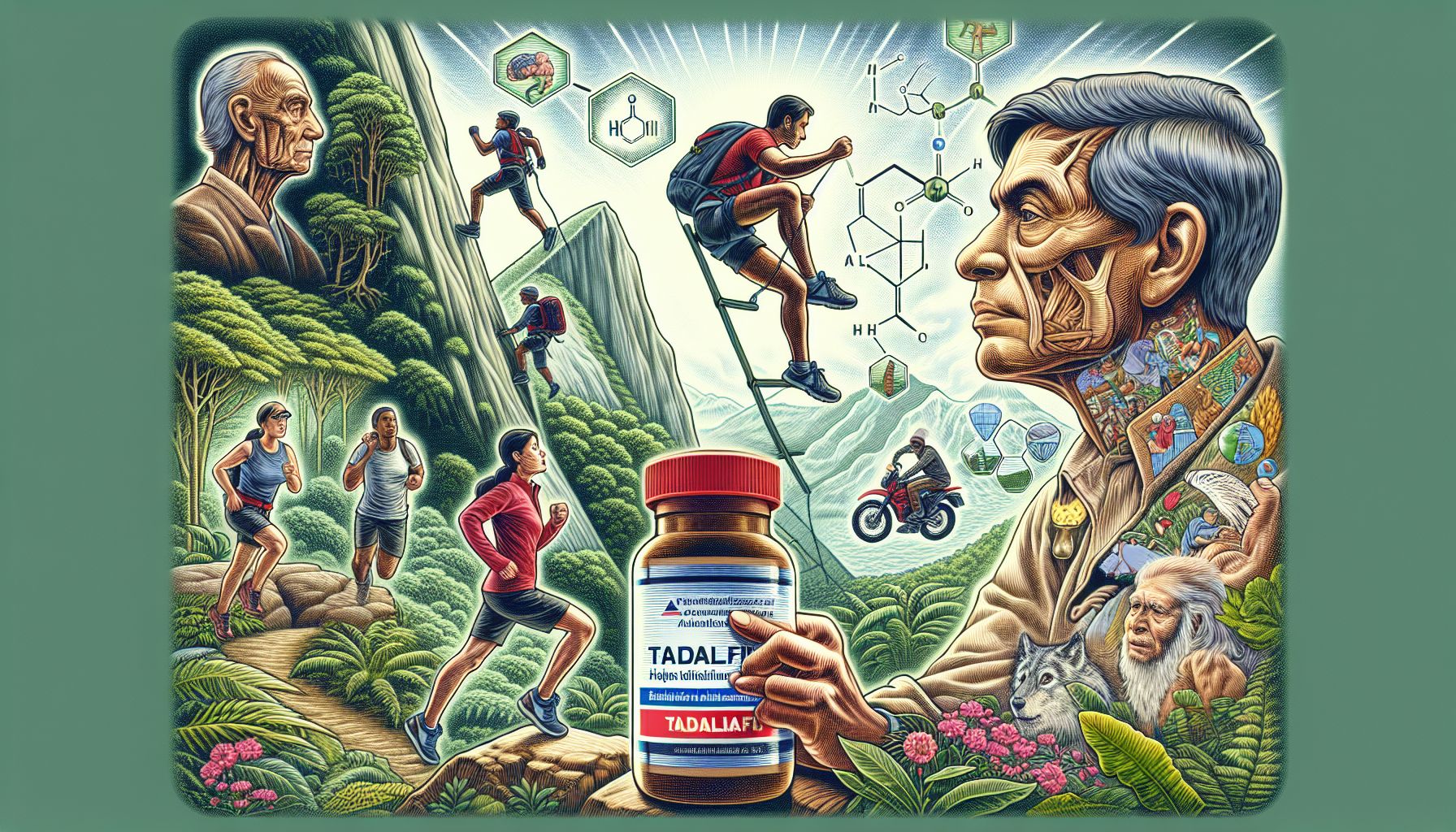 Infographic showing how Tadalafil works in the body and benefits for active lifestyles